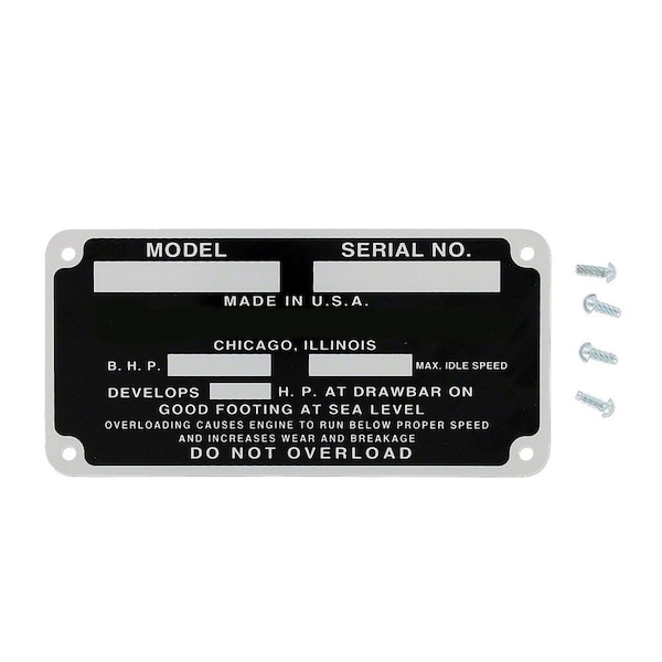 Aftermarket IHS762 Serial Number Tag Fits International W30, W40, F12, F14, F20, F30 IHS762-STR - main